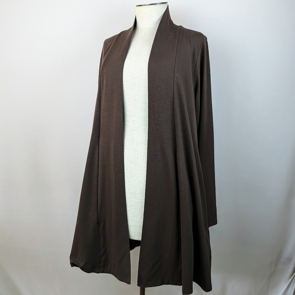 Eileen Fisher Long Cardigan Stretch Jersey Knit Medium Weight Coffee M NWT - Picture 1 of 14